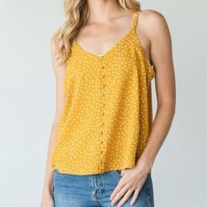 Japan Polka Dot Button Up Cami Tank Top Marigold Yellow Medium